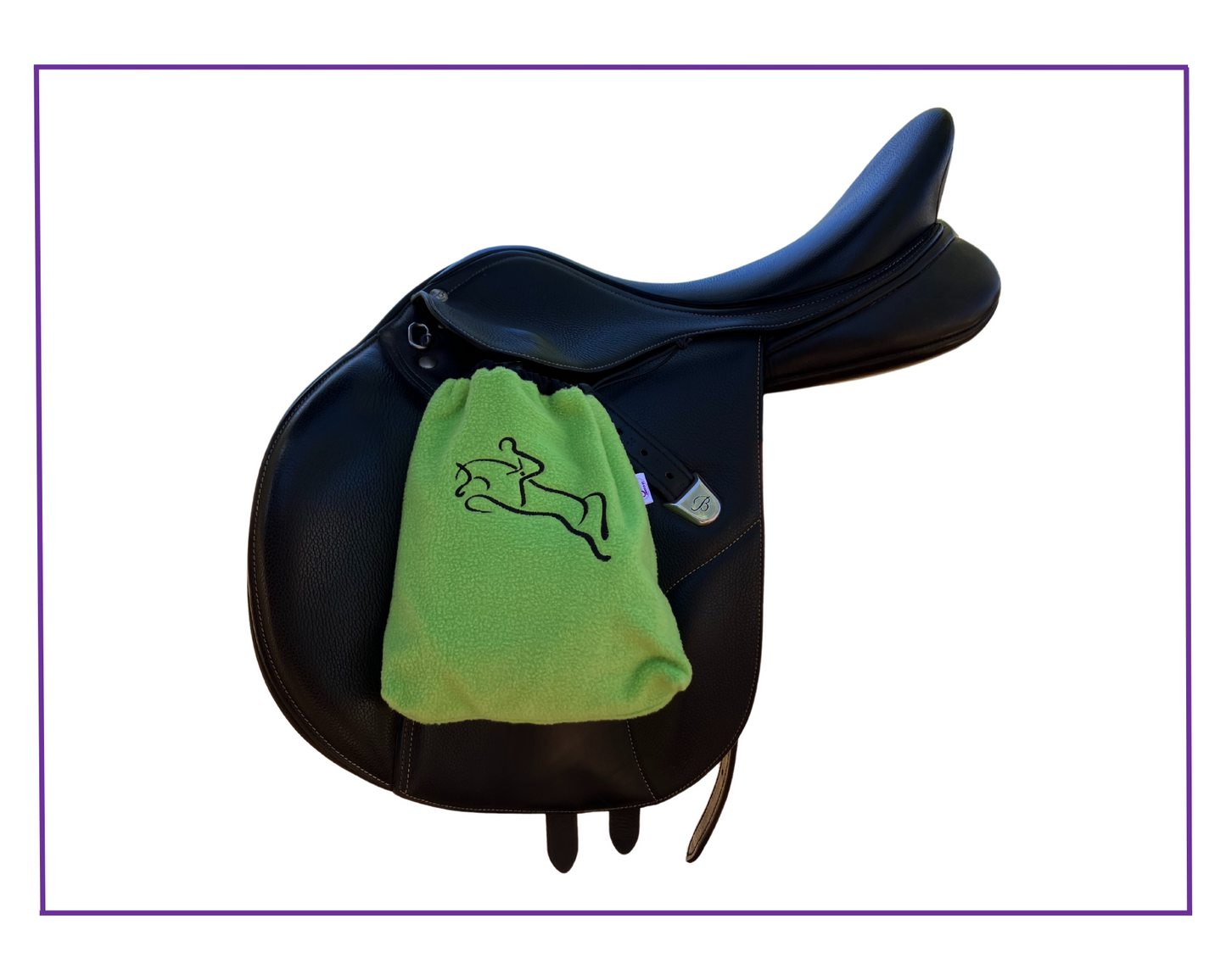 stirrup covers with embroidered image. Choose from show jumper, dressage, show horse