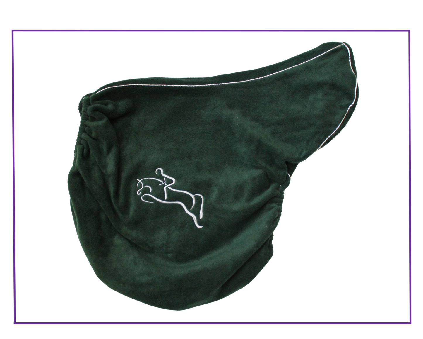 fleece saddle cover with piping and embroidered show jumping horse