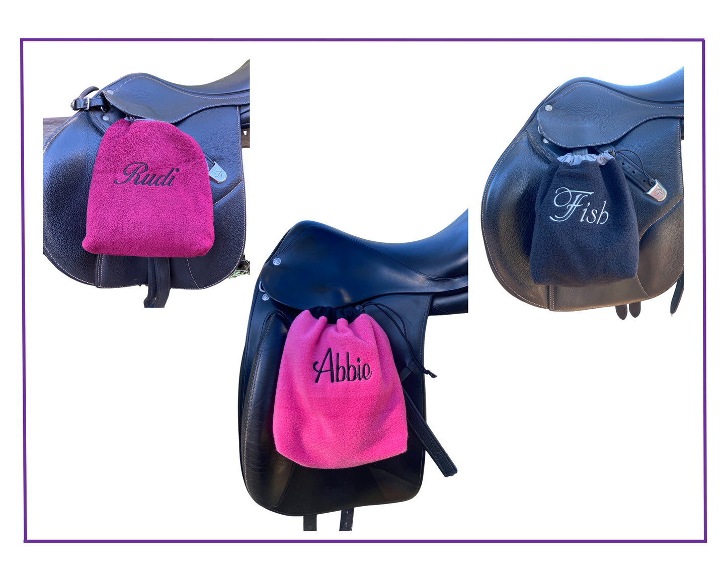 fleece stirrup covers with name embroidery