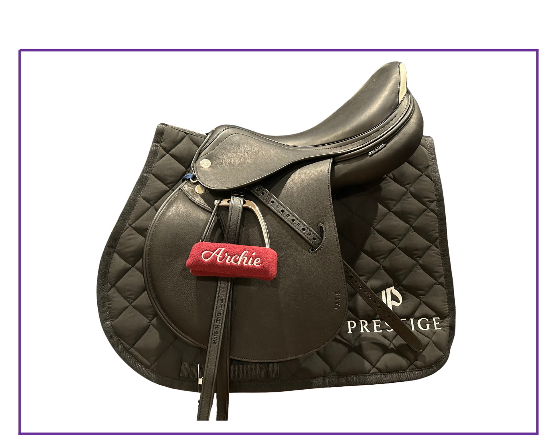Stirrup wrap with embroidered horse name