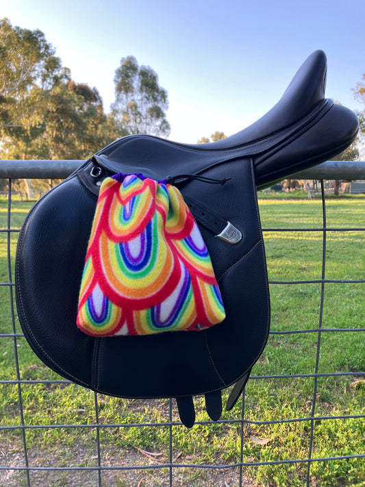 Rainbow fleece with red lining