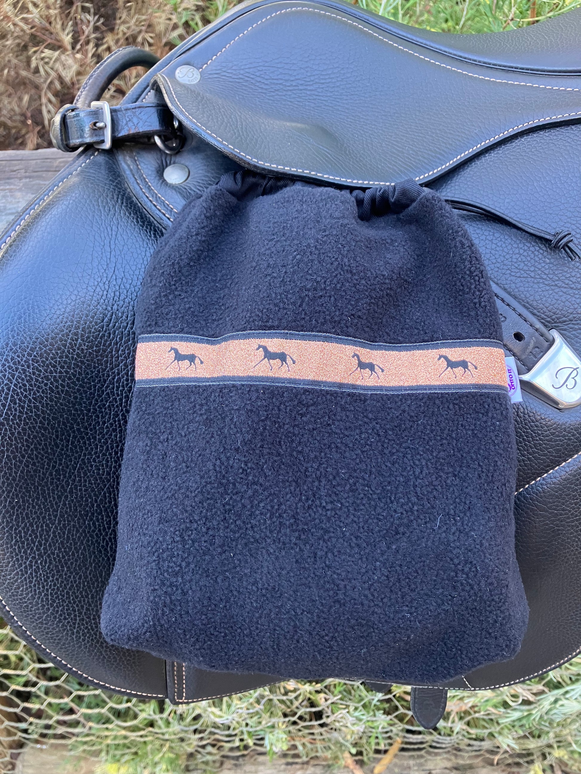 Navy Blue fleece with Rose Gold Horse trim reversed. Limited trim available.