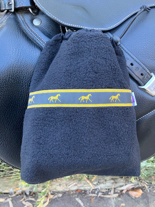 Black fleece with gold horse trim reversed and black lining